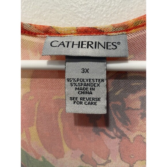 Catherines Floral Duster Sheer Open Front or 2 button down Topper Cover Up Sz 3X - Picture 5 of 6